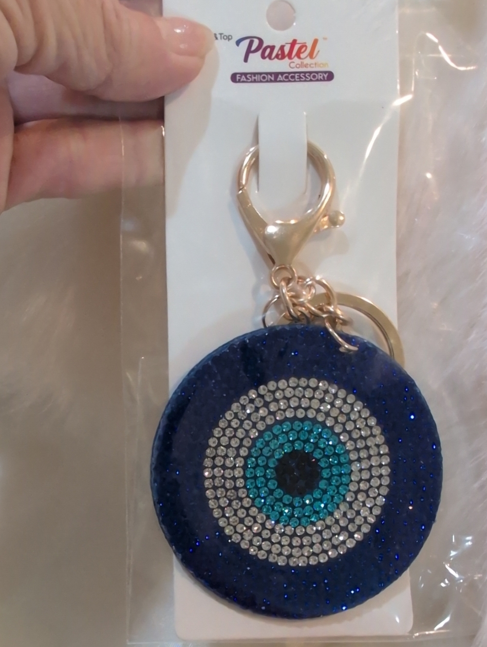 Blue Rhinestone Evil Eye Keychain Bag Charm